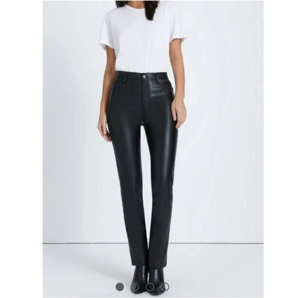 7 For All Mankind Pants Black High Rise Faux Leather Size Large